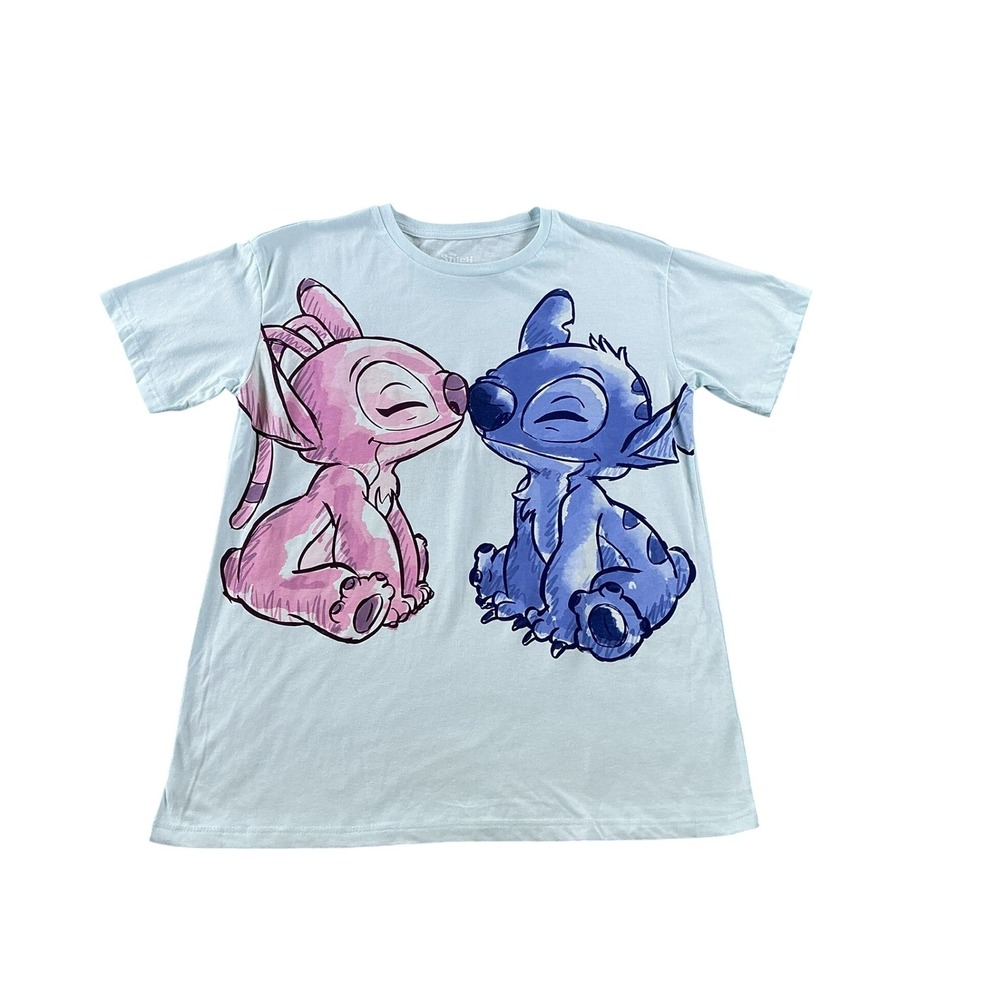 Disney Lilo & Stitch Angel Graphic Tee Light Blue Girls XL 14/16 Short Sleeve